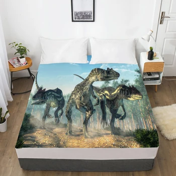 

3D HD Digital Custom Bed Sheet With Elastic,Cartoon Fitted Sheet for Kids Baby Child,Allosaurus Dinosaur Mattress Cover 160x200