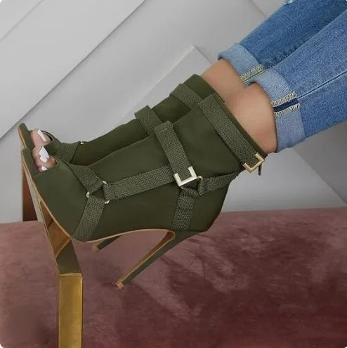 olive green open toe boots
