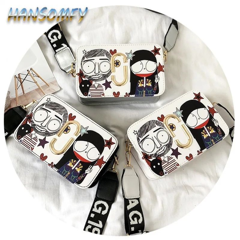 

HANSOMFY 2019 new wave Korean version of the girl Messenger print handbags small square bag PU leather shoulder bag LZ-35