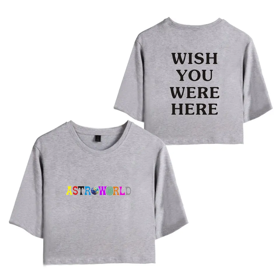 

2018 ASTROWORLD Sexy Crop Tops for Women 100% Cotton Short Sleeve Tshirts Hip Hop Fashion Printed Sexy Tee Shirts