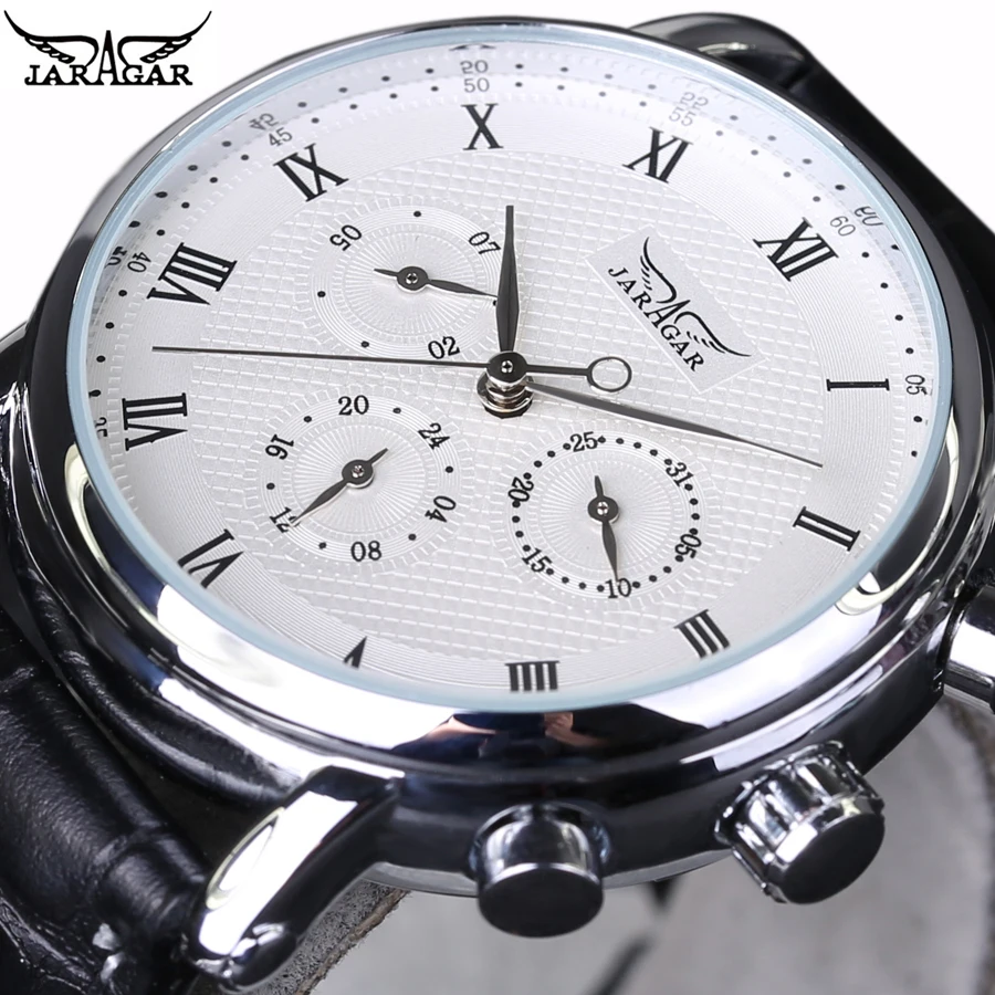 2021 New Luxury Brand JARAGAR Automatic Mechanical Self-Wind 24 Hour Week Date Roman Index Dial Business Men Watches | Наручные часы
