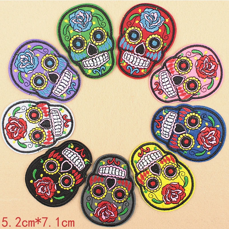 

Punk Rock Skull Embroidery Patches Various Style Rose Flower Skeleton Sticker Embroidery Flower Patches Clothing Applique