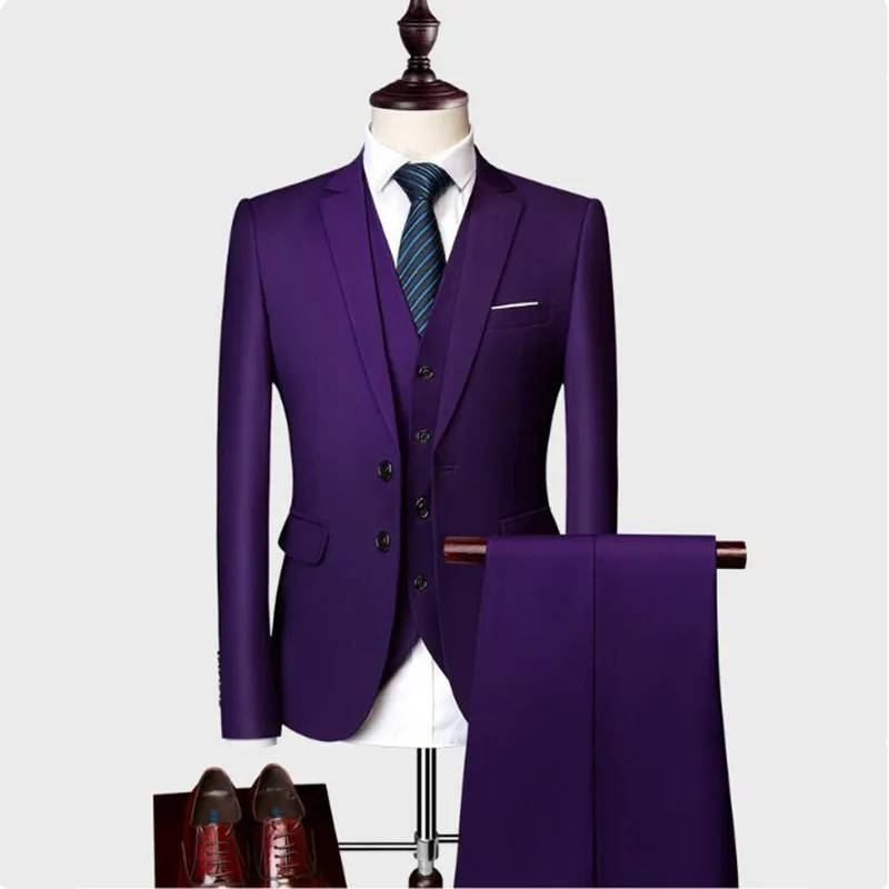 

10 Colors Blazer+ Pants + Vest /Men's Solid Color Suit 3 Sets Of Fashion Boutique Men's Business Office Casual Suits Sets M-5XL