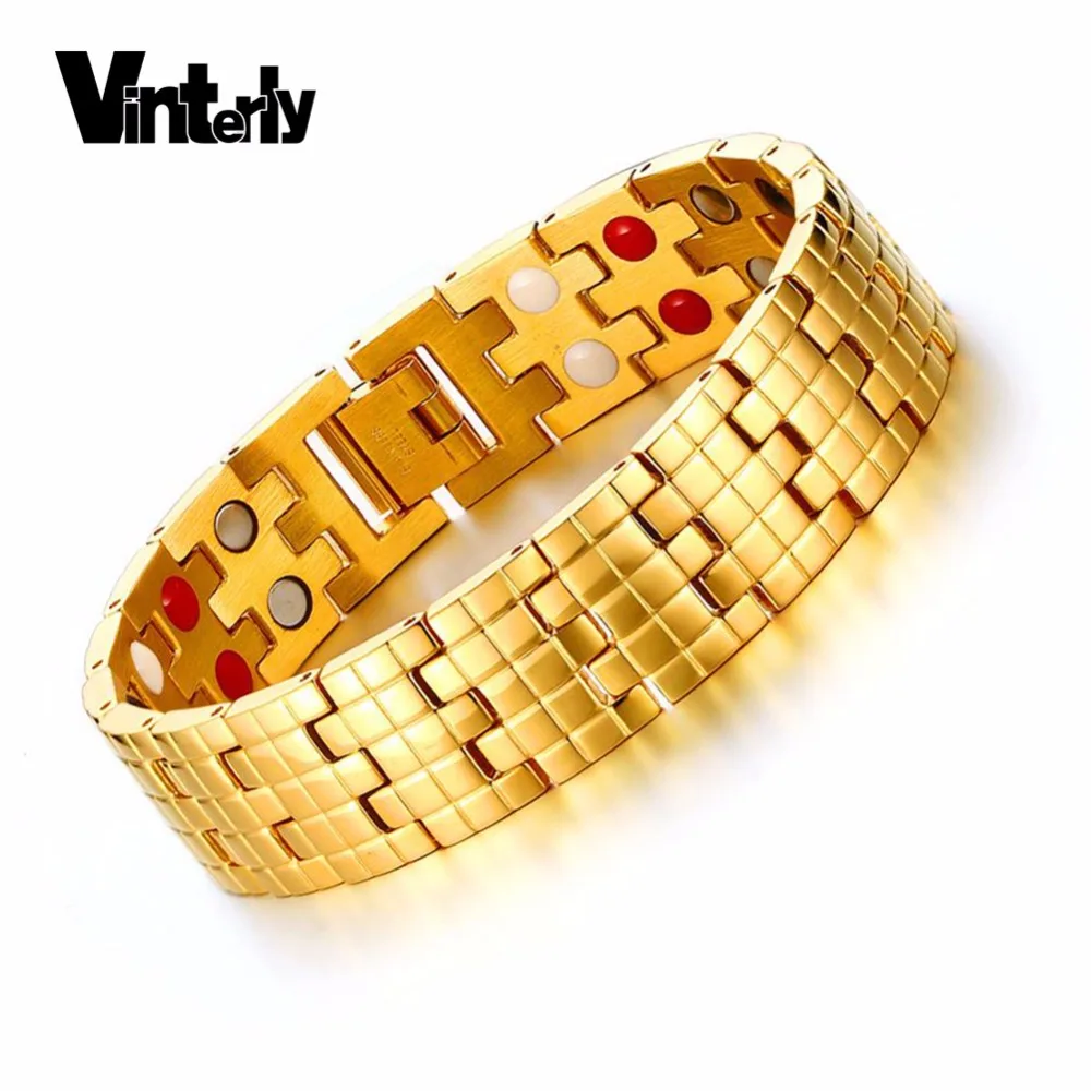 Vinterly чистый Титан Магнитная Браслеты для Для мужчин золото-цвет звено цепи здоровья, энергии, германий Браслеты Для мужчин S ювелирные изделия