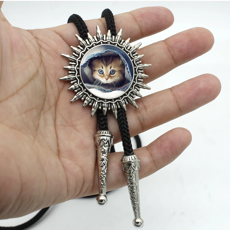 BOLO-0033 New Arrival Cute Cat Bolo Tie Glass Dome Lovely Cats Jewelry Western Ties For Women Mens Neck | Украшения и аксессуары