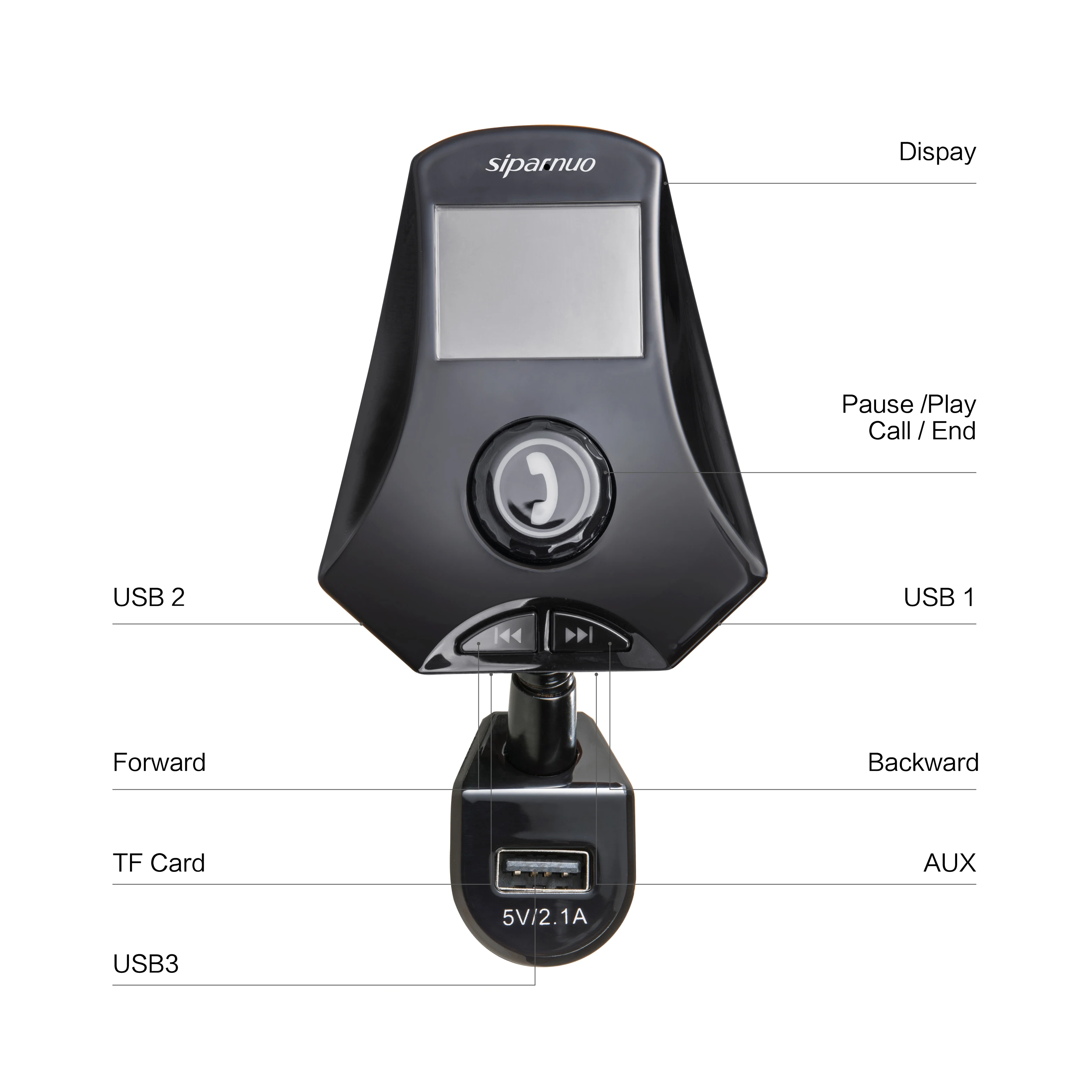 Siparnuo автомобильный fm-передатчик, bluetooth, автомобильный трансмиттер, 12 В, fm модулятор, 5 В, 2.1A, автомобильное зарядное устройство, трансмиссор, fm комплект, M7