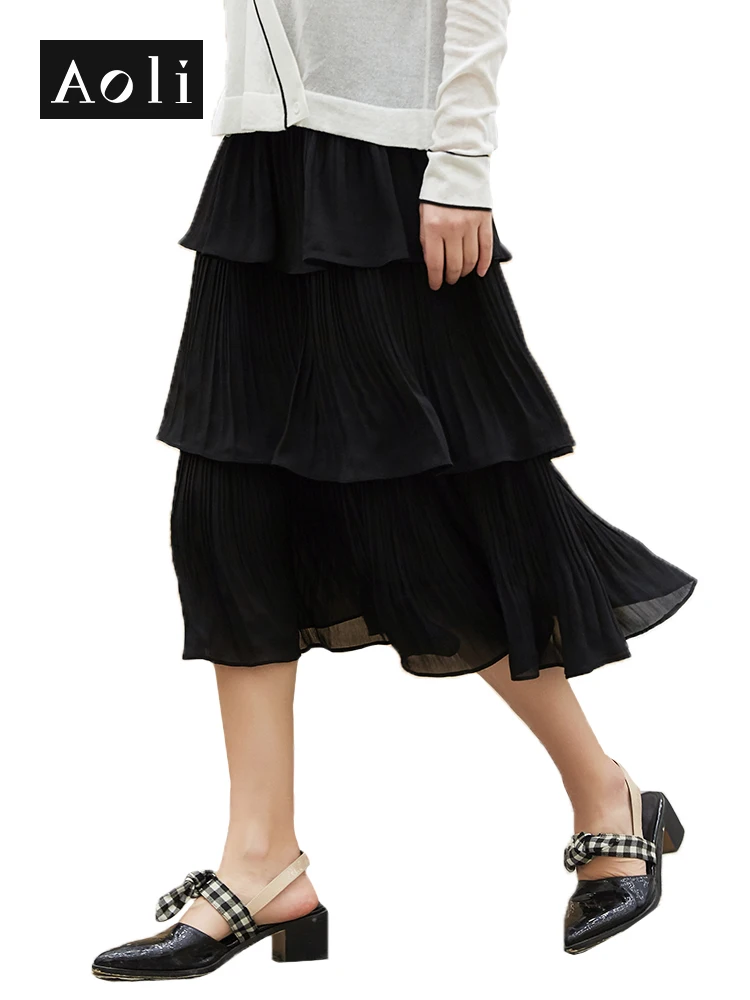 AOLI Female Midi Skirt White Korean Sexy Plus Size Tulle Three Layer Elastic High Waist Women Chiffon DBQ911042B | Женская одежда