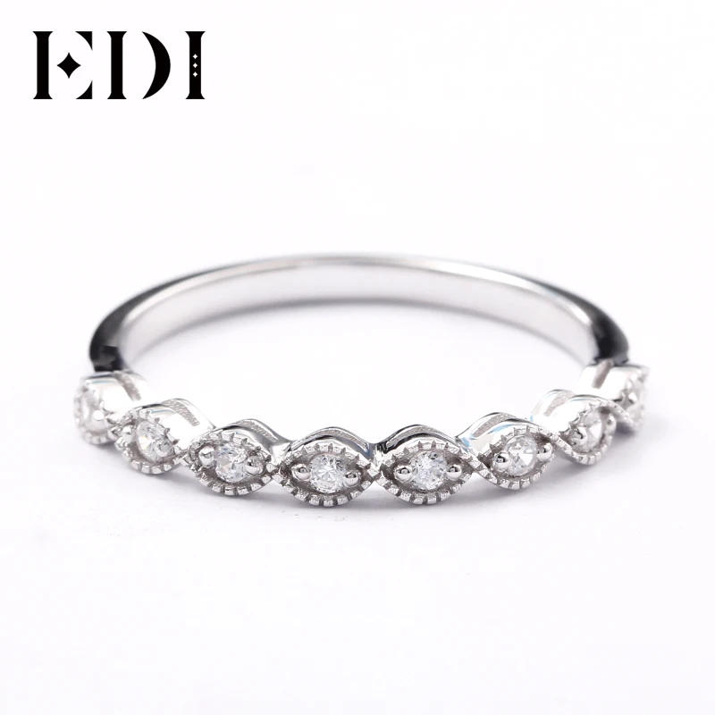 EDI 14kt White Gold Stackable CZ Band Ring Fine Jewelry For Women 585