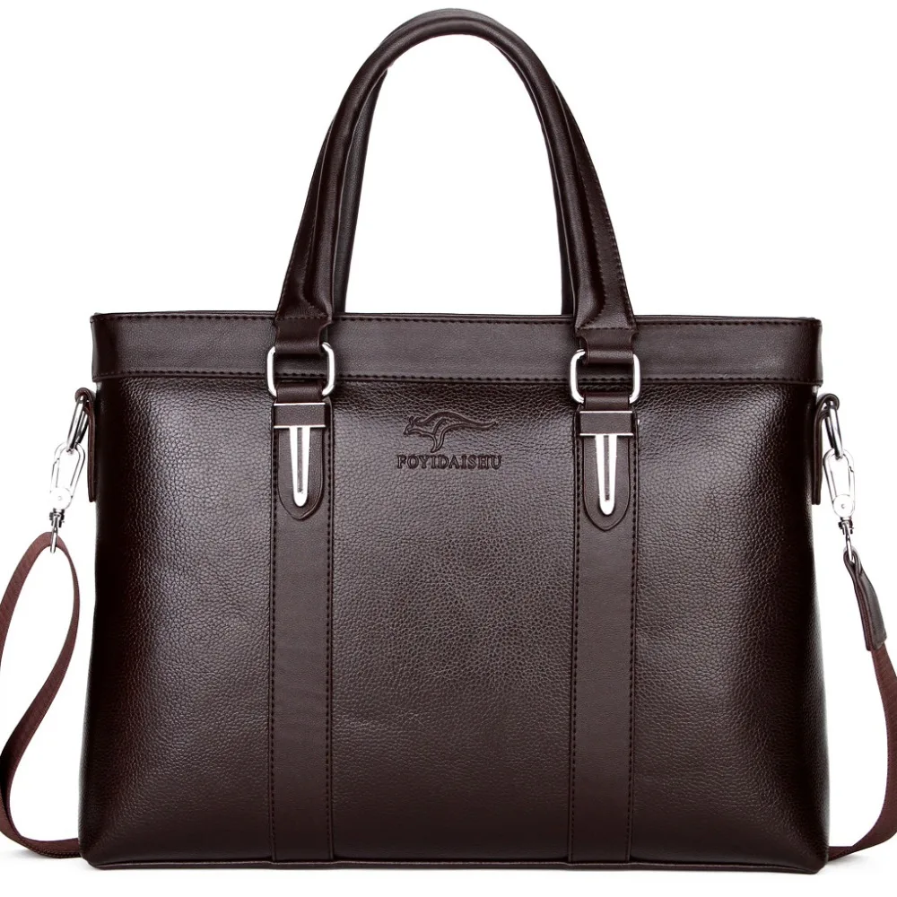 

2019 Business office Briefcase Men kangaroo PU Leather Handbag male Computer laptop Shoulder Bag Brand man Tote A4 document bags