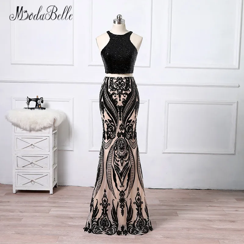 two piece sequin prom dress