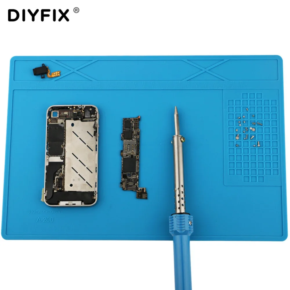 DIYFIX 31x21cm Silicone Pad Heat Insulation Desk Mat Maintenance Platform for BGA Soldering Repair Station with Screw Position