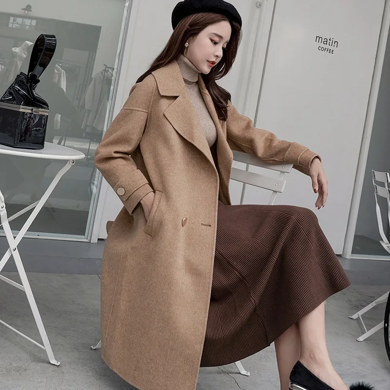 JECH 2018 Autumn and winter new women's pure wool coat V-neck fashion warm jacket herringbone drop