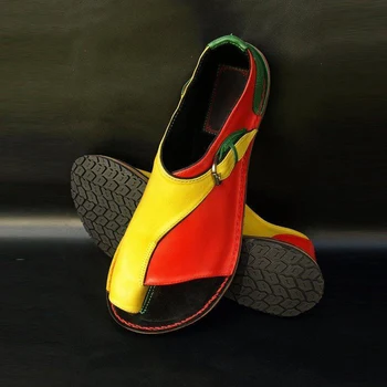 

Women Thong Sandals Buckle Open Toe Flip Flops Ladies Flat Shoes Vintage Top Quality PU Fashion Shoes Female Casual Plus Size