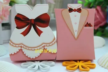 

Fashion Pink Bride Groom Tuxedo Dress Gown Wedding Favors Candy Gift Box 1000pcs