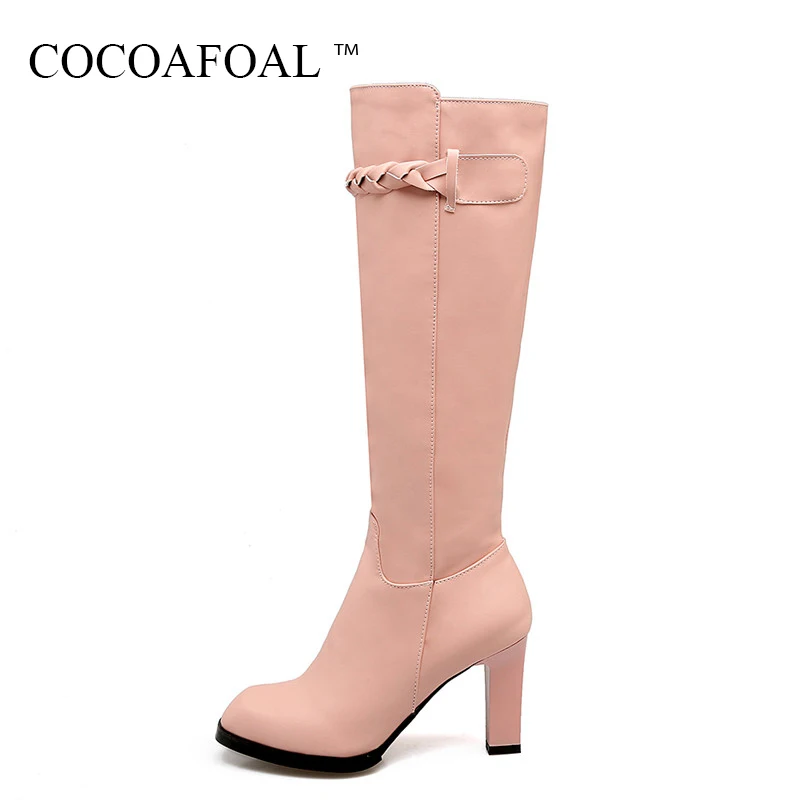

COCOAFOAL Women's Chelsea Knee High Boots Sexy Black Pink High Heeled Shoes Plus Size 33 43 Autumn Winter Zipper Knee High Boots