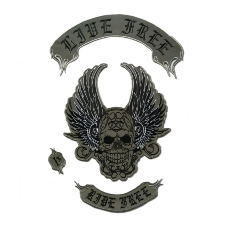 REFLECTIVE SKULL Motorcycle Biker Embroidered Iron on Patches for