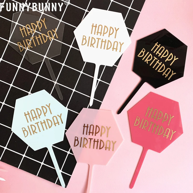 FUNNYBUNNY 3 шт. украшение торта, выпечки шестигранник с днем рождения золочение акриловые вставки украшения для капкейков