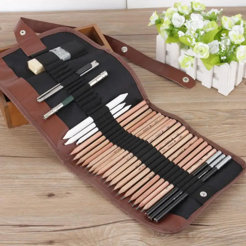 

New 18Pcs Pencil Sketch Pencil Set Artist's Pencils Earser Drawing Supplies With Sketch Painting Canvas Pencil Bag Sketch Pen