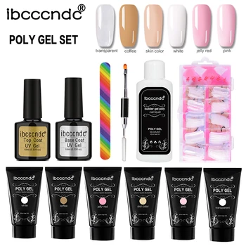 

6 Colors Poly Gel Set UV Builder Gel Nail Extension Gel Lacquer Nail Art Manicure Kits Liquid Slip Solution Base Top Nail Brush