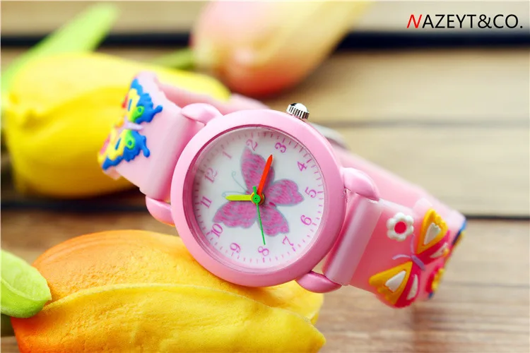 

New lovely children cartoon design 3 d butterfly butterfly strap pupil private silicone jelly quartz watch