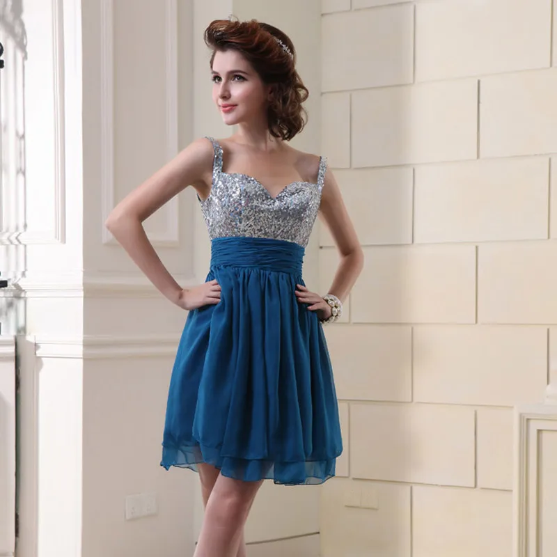 dark blue Короткие платья для выпускного вечера Формальные с сердцеобразным вырезом и расшитый блестками плиссированные выпускной вечер платье SD016 - Цвет: dark blue