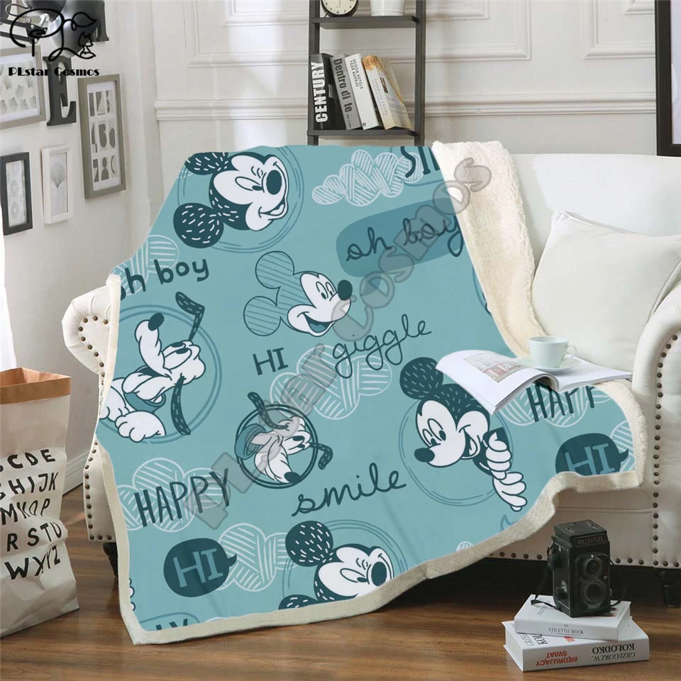 

Plstar Cosmos cute Cartoon Mickey funny character Blanket 3D print Sherpa Blanket on Bed Home Textiles Dreamlike style-7