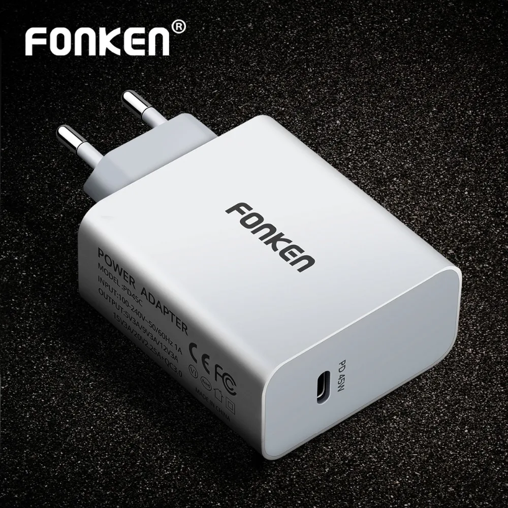 FONKEN type C 45 Вт PD USB зарядное устройство для ноутбука быстрая зарядка настенный адаптер 15 в 3 А type-C Fold US Plug портативное зарядное устройство для мобильного телефона