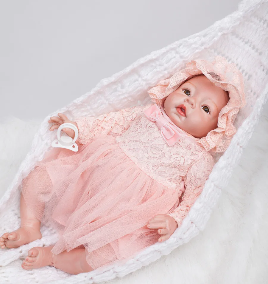 

22 Inch 55cm Reborn Fashion Gift Soft Silicone Lifelike Newborn Babies girl with lovely pink skirts boneca silicone reborn doll