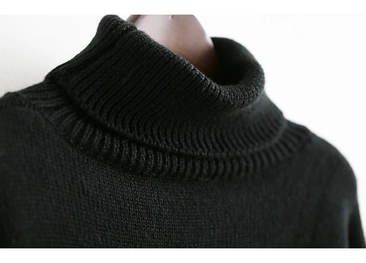Хит, сплошной черный цвет, свободный, средней длины, длинный, теплый свитер, водолазка, длинный рукав, Женский пуловер