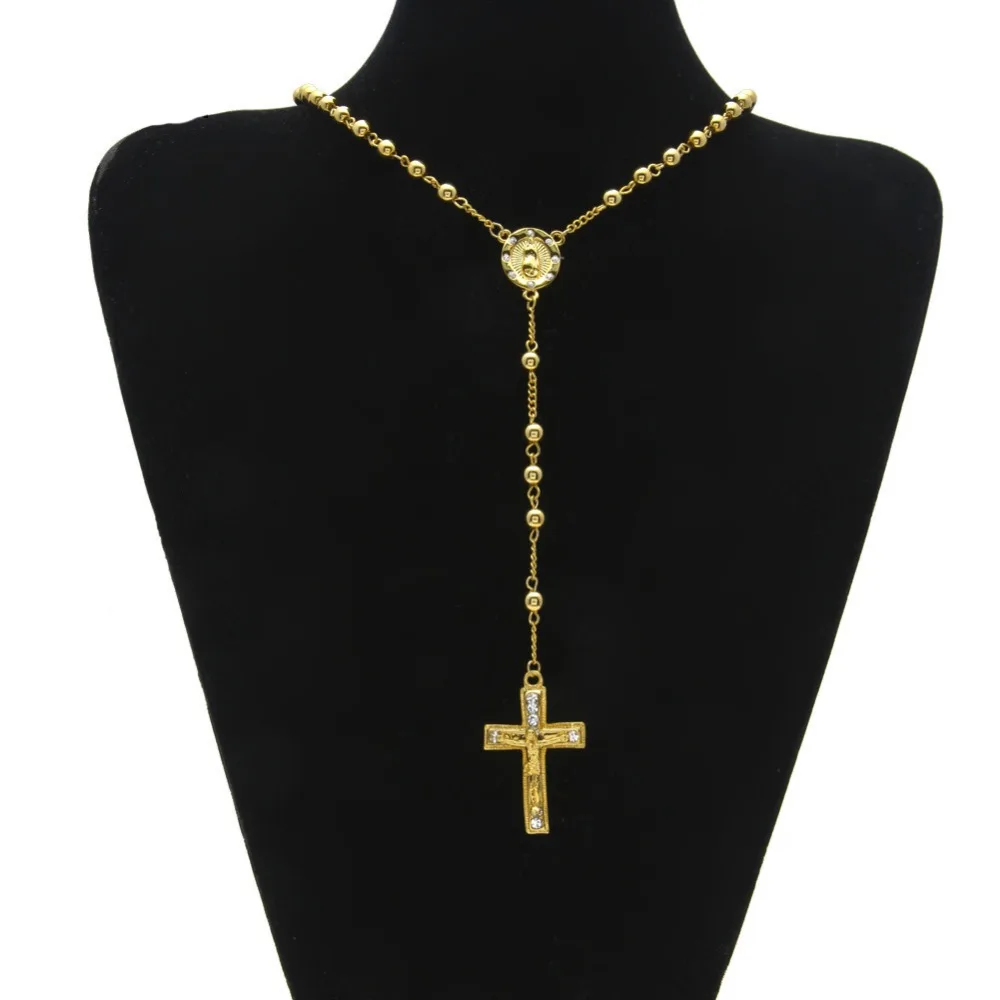 Religion Cross Necklace Copper Beads Starnd Unisex Jesus Christian
