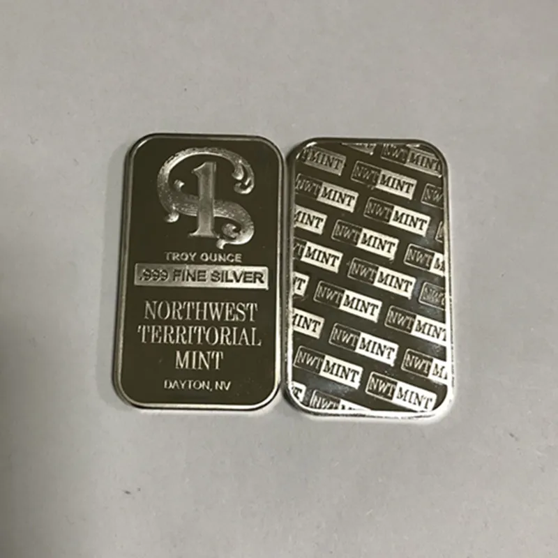 Best 100 pcs Non Magnetic Northwest TERRITORIAL mint coin brass core 1 OZ silver plated ingot badge 50 mm x 28 mm home decoration bar 8