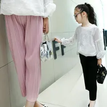 4-13 лет новая коллекция летние брюки для девочек детские повседневные широкие плиссированные брюки брюки до щиколотки для девочек JW1178