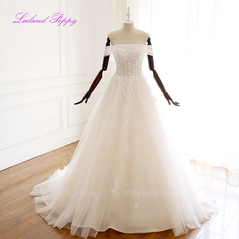 

Elegant Women's A-line Off Shoulder Wedding Dress Floor Length Sleeveless Illusion Vestido de novia Bridal Gowns Lace Appliques