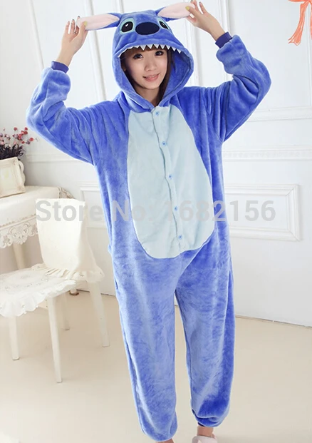 Кигуруми фланелевая стежка Onesie унисекс для взрослых синий и розовый Стич пижамы Косплей Костюм пижамы животных