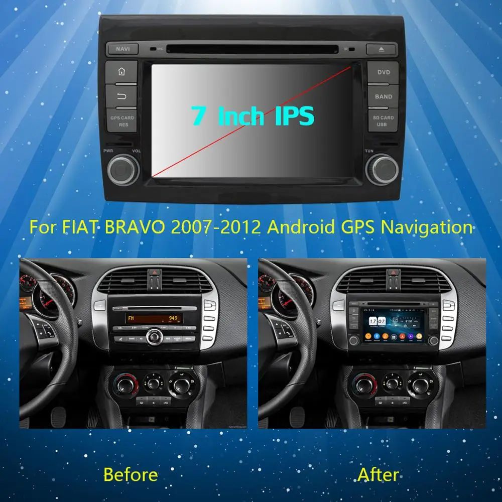 Best 7" IPS Octa Core 4GB RAM+64GB ROM Android 9.0 Car DVD Radio Multimedia GPS Navi for Fiat Bravo 2007-2012 DSP CarPlay Parrot BT 2