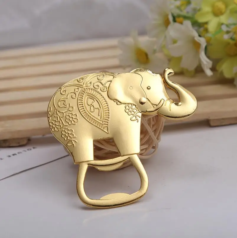 

100pcs/lot Cartoon Gold Plated Lucky Elephant Bottle Opener Wedding Favors Party Decoration Souvenirs Gifts LX3666