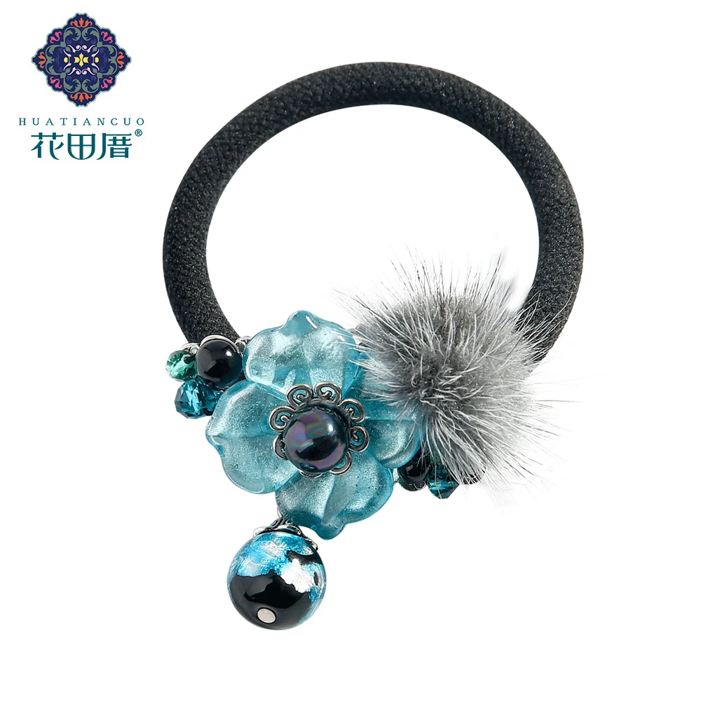 

Cute Lampwork Flower Hairball Elastic Rope Hair Pin for Women HeadPiece FQ-18116
