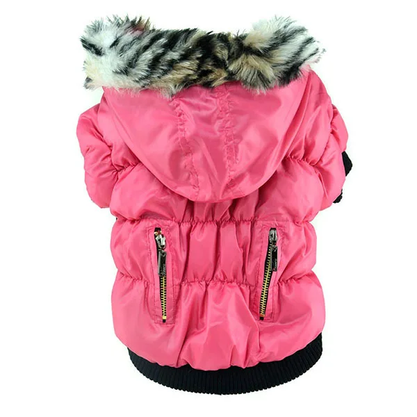 Теплое зимнее пальто для больших щенков на молнии, зимний костюм для собаки с капюшоном, одежда для кошек, 5 цветов, XS-XXL, теплая одежда для собак - Цвет: Magenta