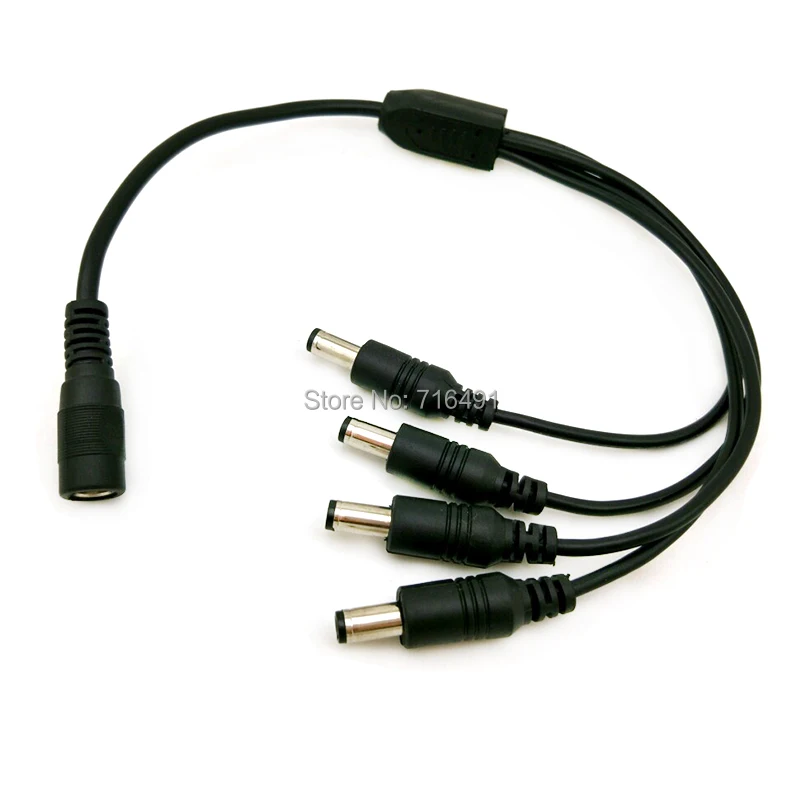 

10PCS/lot DC power Splitter 4 way Power Splitter Cable 1 male to 4 Dual Female cord for CCTV Camera 5.5mm / 2.1mm plug connector