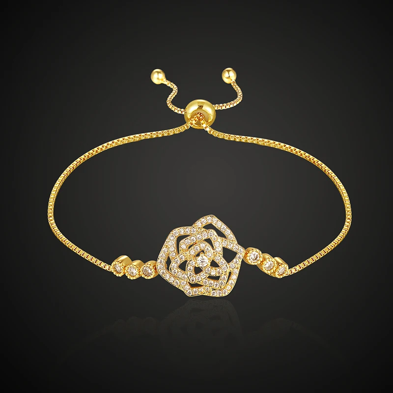 

Fateama jewelry bracelet&bangle 3A zircon micro pave setting copper material rose flower Telescopic lock trendy fashion jewelry