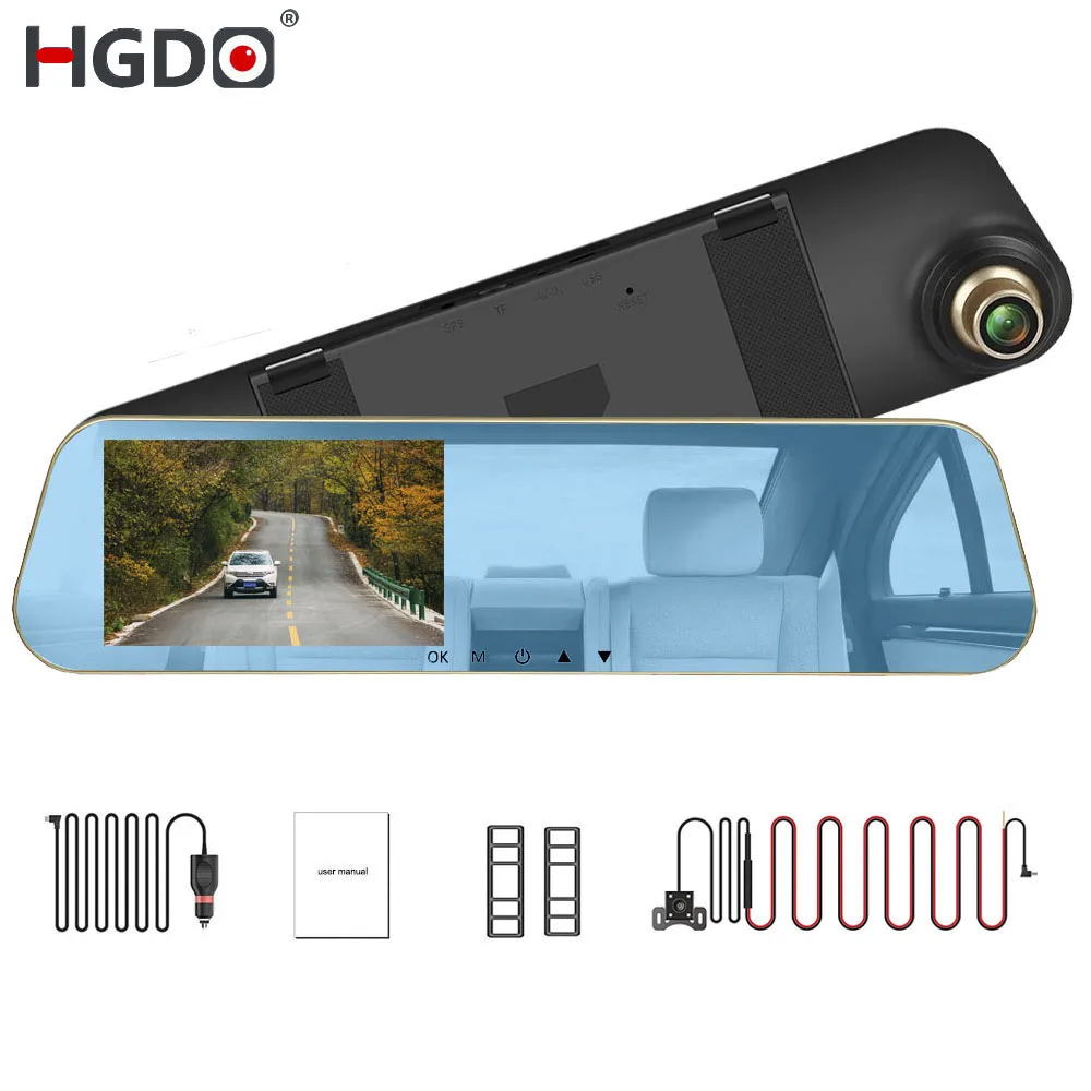 

HGDO 4.3 Inch Rear View Mirror Camera Dual Lens Car DVR Dash Cam Auto Video Recorder Camcorder Dashcam Night Vision Back camera