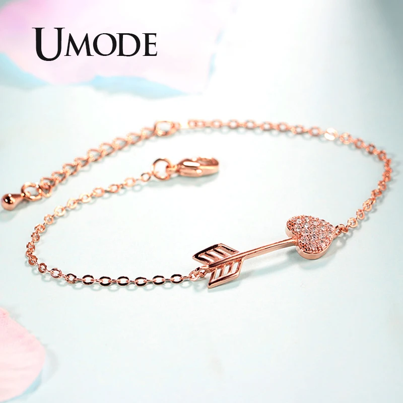 Женский браслет с кристаллами UMODE новый сердцем и стрелкой из фианита цепочка