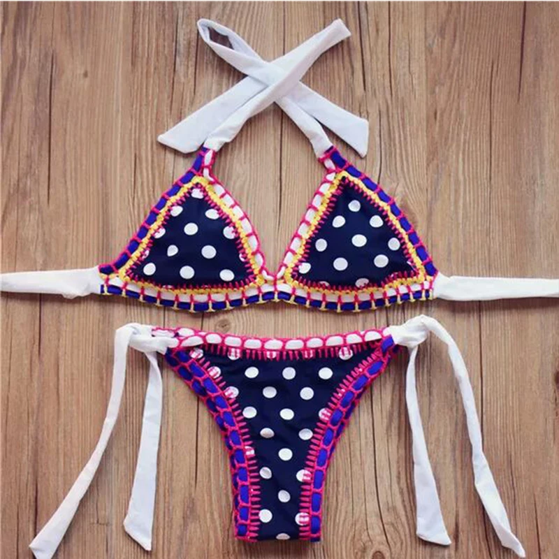 

2016 New Striped printing Sexy Woman Retro Halter Bikinis Set Beachwear Swimsuit Push Up Bathing Suit Swimwear