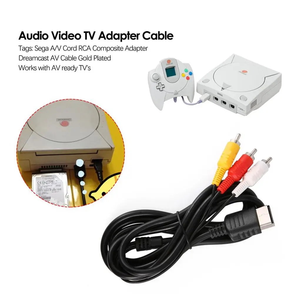 RCA AV A/V for Sega Dreamcast Stereo Composite Audio Video TV Adapter Cable RCA AV A/V for Sega Dreamcast Stereo Composite Audio Video TV Adapter Cable