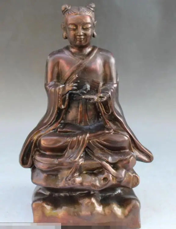 

S3409 12" Chinese Feng Shui Red Bronze Seat Boy TongZi Children Girl See Book Statue