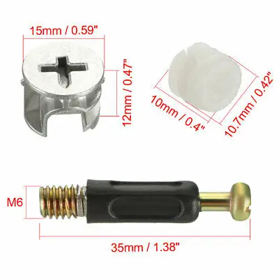 TUOREN 20 Sets 3-in-1 Furniture Connecting 15mm Cam Fitting with Dowel and Pre-Inserted Nut Screw