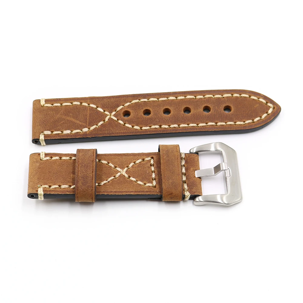 Rolamy 20 22 24 26mm Brown Thick Strap Watch Band For Tag CARRERA Omega Montblanc Panerai Daytona Submariner Tissot