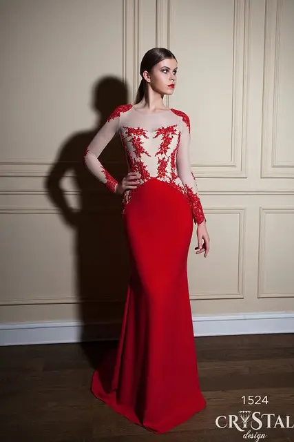 Taline Red Long Sleeve Sheer Illusion Neckline Mother Of The Bride Taline Red Long Sleeve Sheer Illusion Neckline Mother Of The Bride Dresses Sweetheart Bodice Mermaid