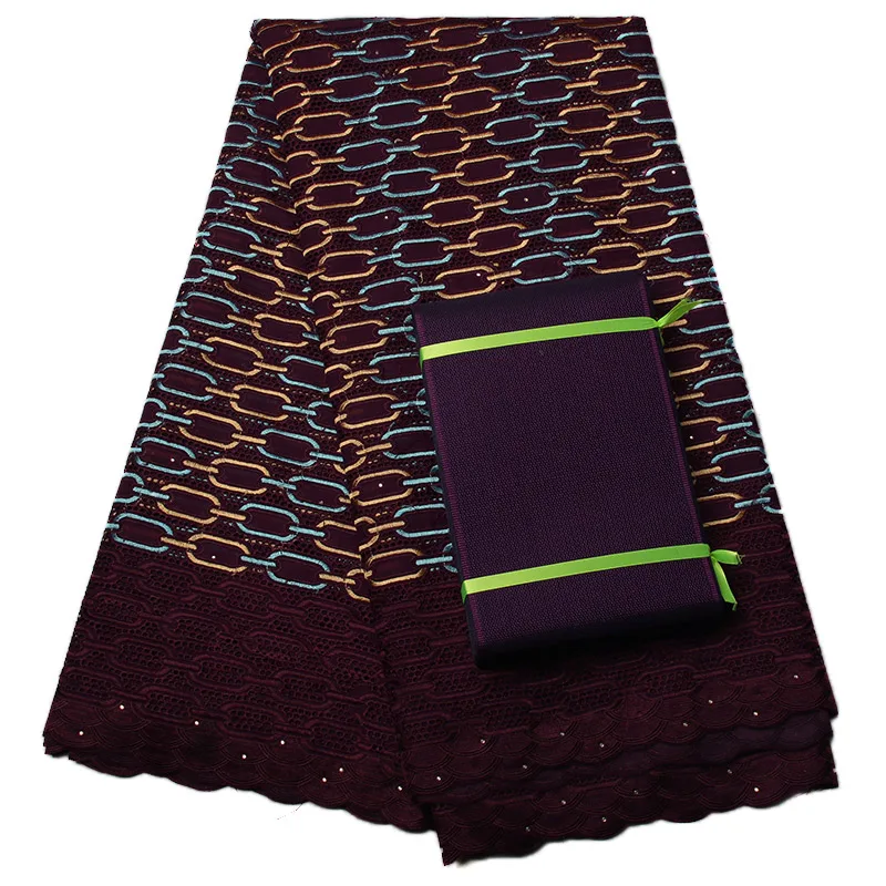 

Wine Color Cotton Swiss Lace Farbic For Men Soft Nigerian Eyelet Cloth Fabric Embroidered Voile Swiss Lace With Aso Oke XZ974B-1