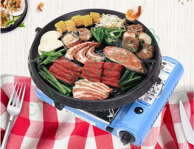Жаровня Корейская барбекю Плита Гриль антипригарная газовая сковородка для барбекю тарелка 32 см диаметр тарелка портативная жаровня для мяса машина на открытом воздухе